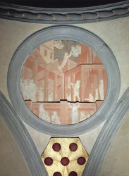 Die Himmelfahrt des Heiligen Johannes, Spandrel-Medaillon, um 1425